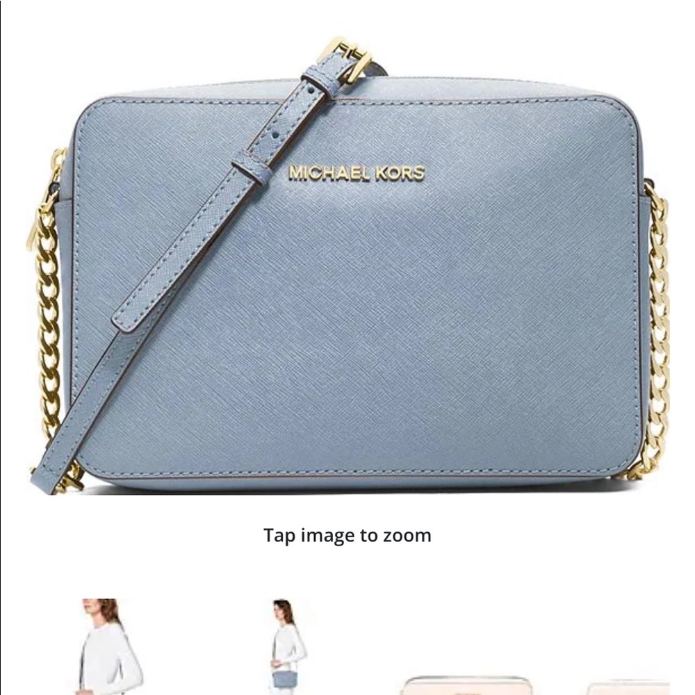 Michael Kors Jet Set Travel Large East/West Chain Strap Crossbody Bag Pale Blue